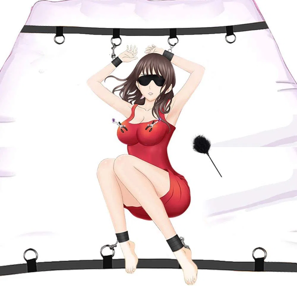 Qoosea Kits de Bondage 7 Pièces SM Set Sextoyse Couple Plaisir BDSM Parfait pour Les Débutants, Ensemble de Jouets Sexuels Menottes Masque pour Les Yeux Laisse Pour Couple