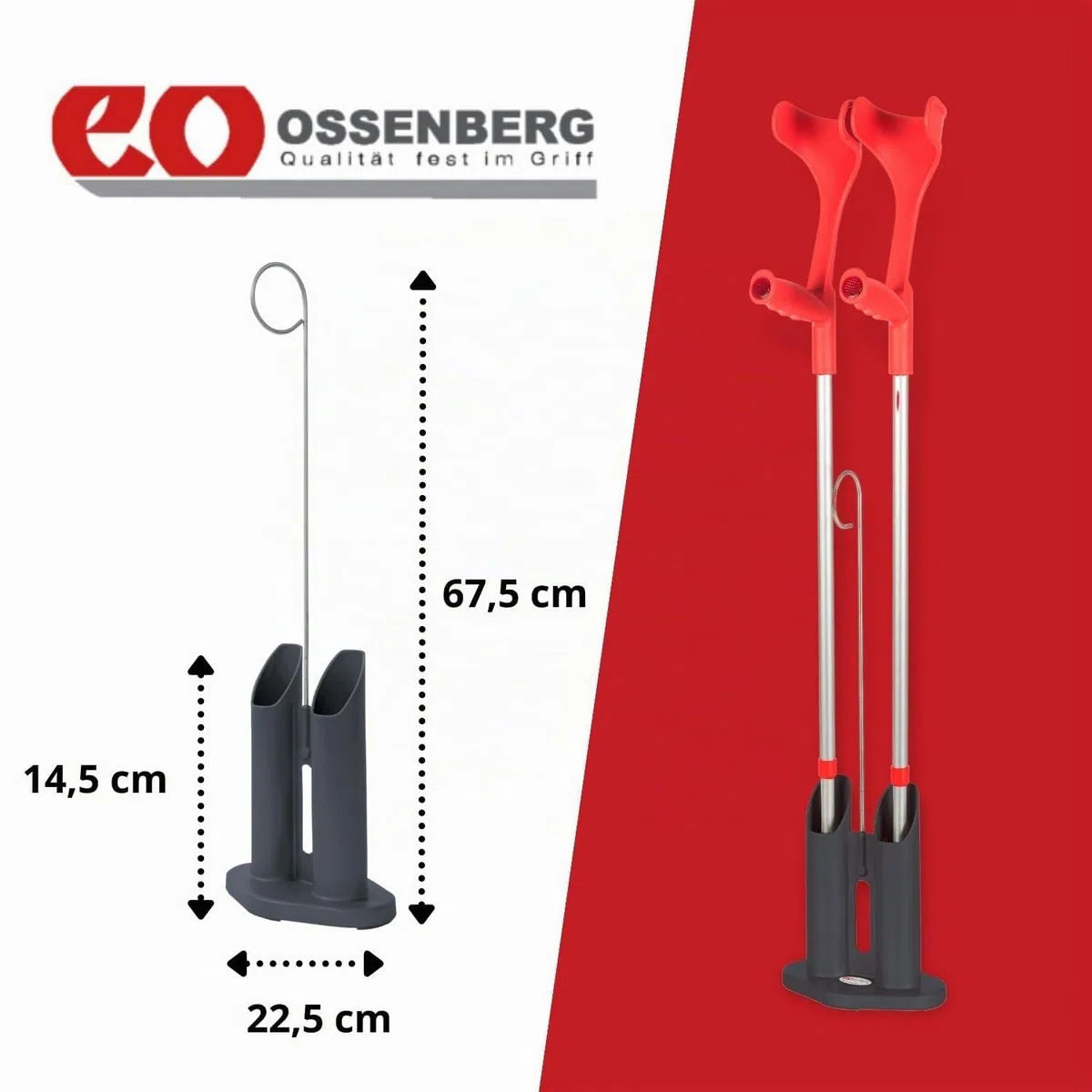 Support de canne pour déambulateurs - Porte-parapluie pour cannes de marche - En plastique - Support droit des cannes - Support pour 2 déambulateurs - Support de béquille portable