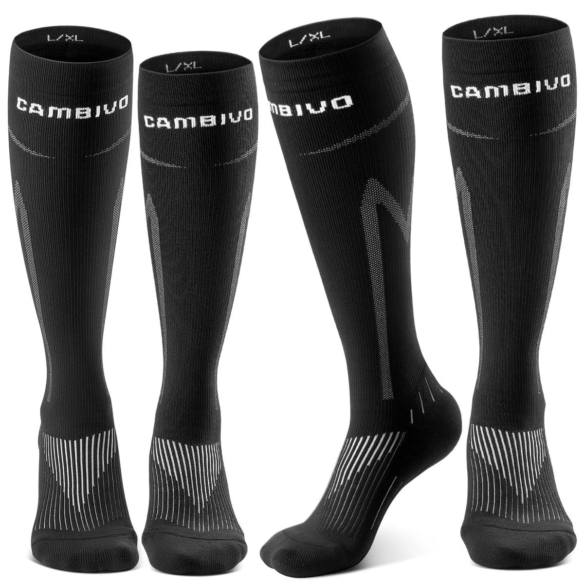 CAMBIVO Bas de Contention Femme Homme 2 Paires, Chaussettes de Contention 20-30mmHg, Chaussettes de Compression Classe 2, Compression Socks pour Circulation Sanguine, Voyage Avion, Sport, Running, Gym