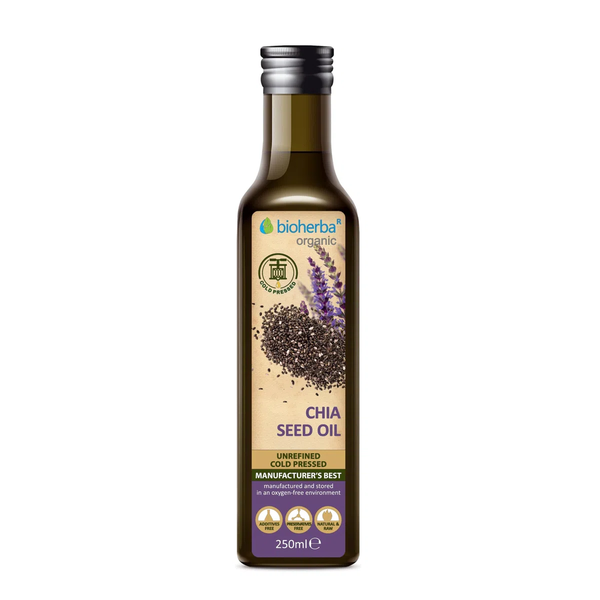 Huile de Graines de Chia – 250 ml | Pressée à Froid & Non Raffinée – Source Naturelle d’Oméga-3 – par BIOHERBA (250)