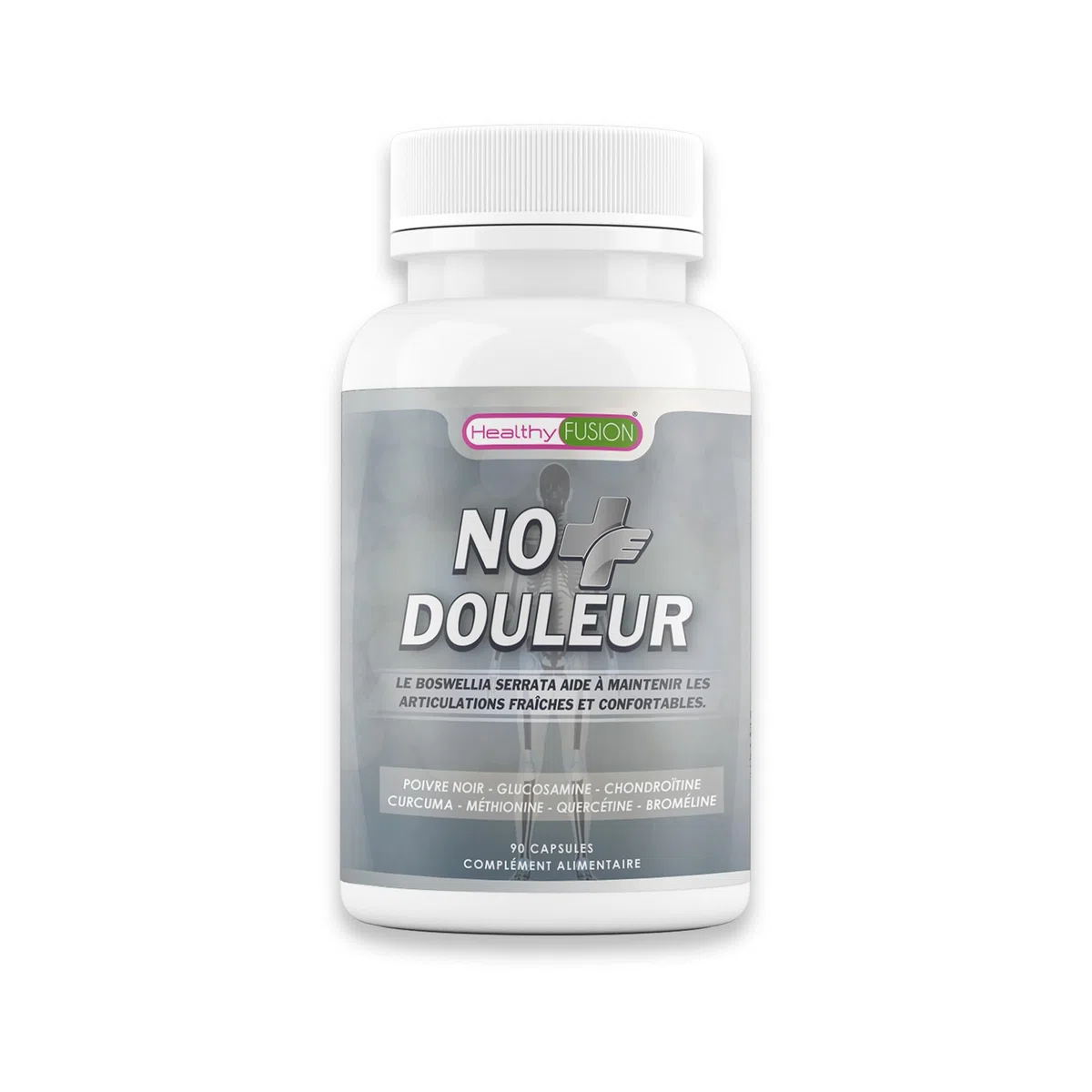 Healthy Fusion No+Douleur | Traitement anti-inflammatoire puissant | Soulage la douleur et régénère les articulations | Curcuma, Glucosamine, Chondroïtine | Formule efficace | 90 gélules