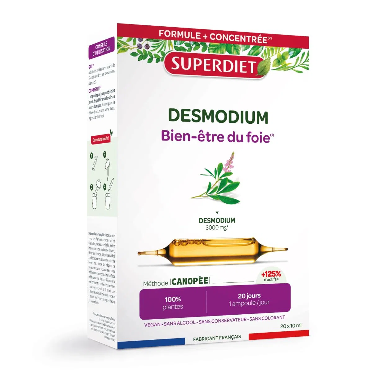 SUPERDIET – DESMODIUM 3000 MG – Bien-être du foie – Fabrication française – 20 ampoules de 10 ml