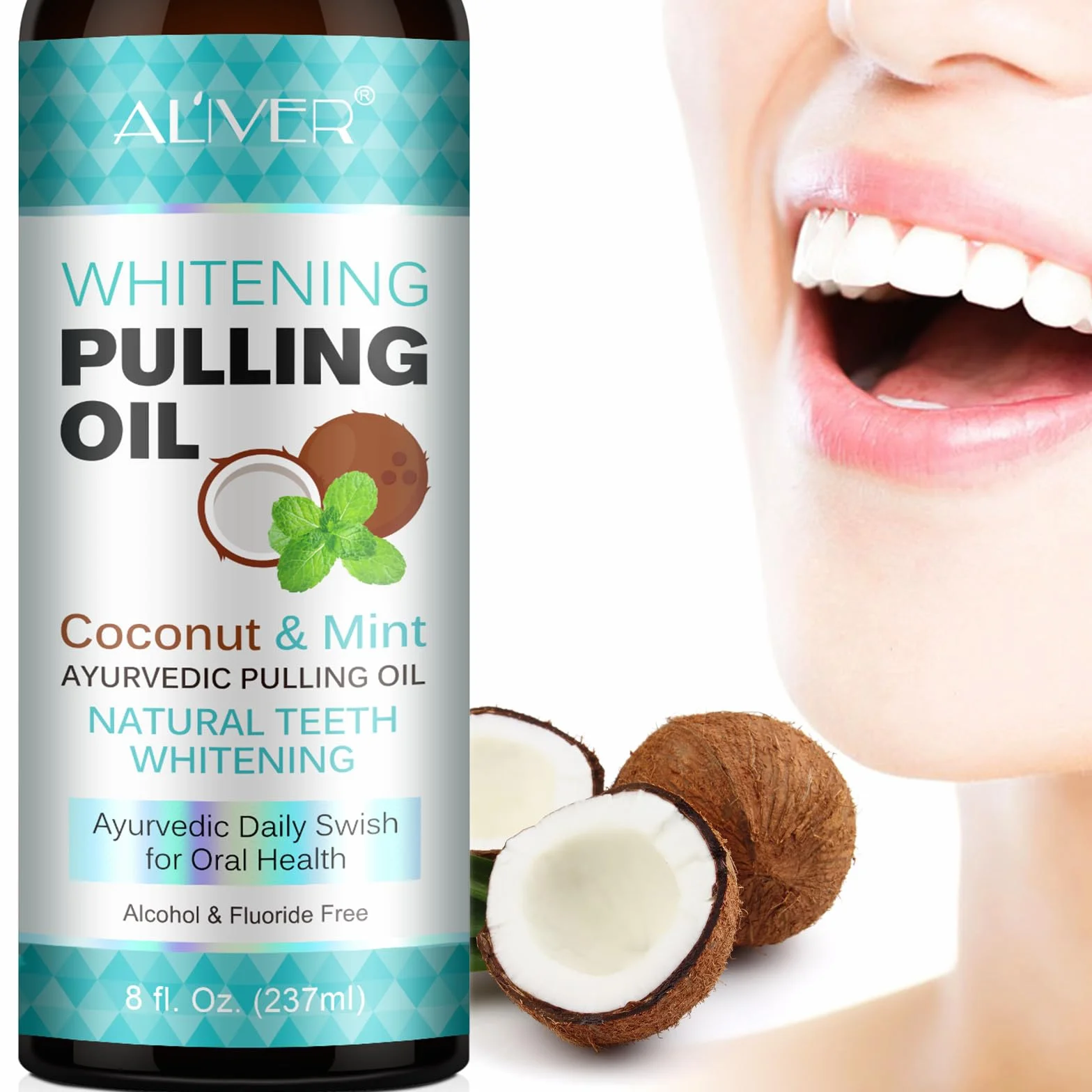 Mint Oil Pulling Bain de bouche avec gratte-langue – Pull naturel à l'huile de noix de coco pour le blanchiment des dents, l'haleine fraîche, le blanchiment des dents et des gencives plus (474ml2pack)