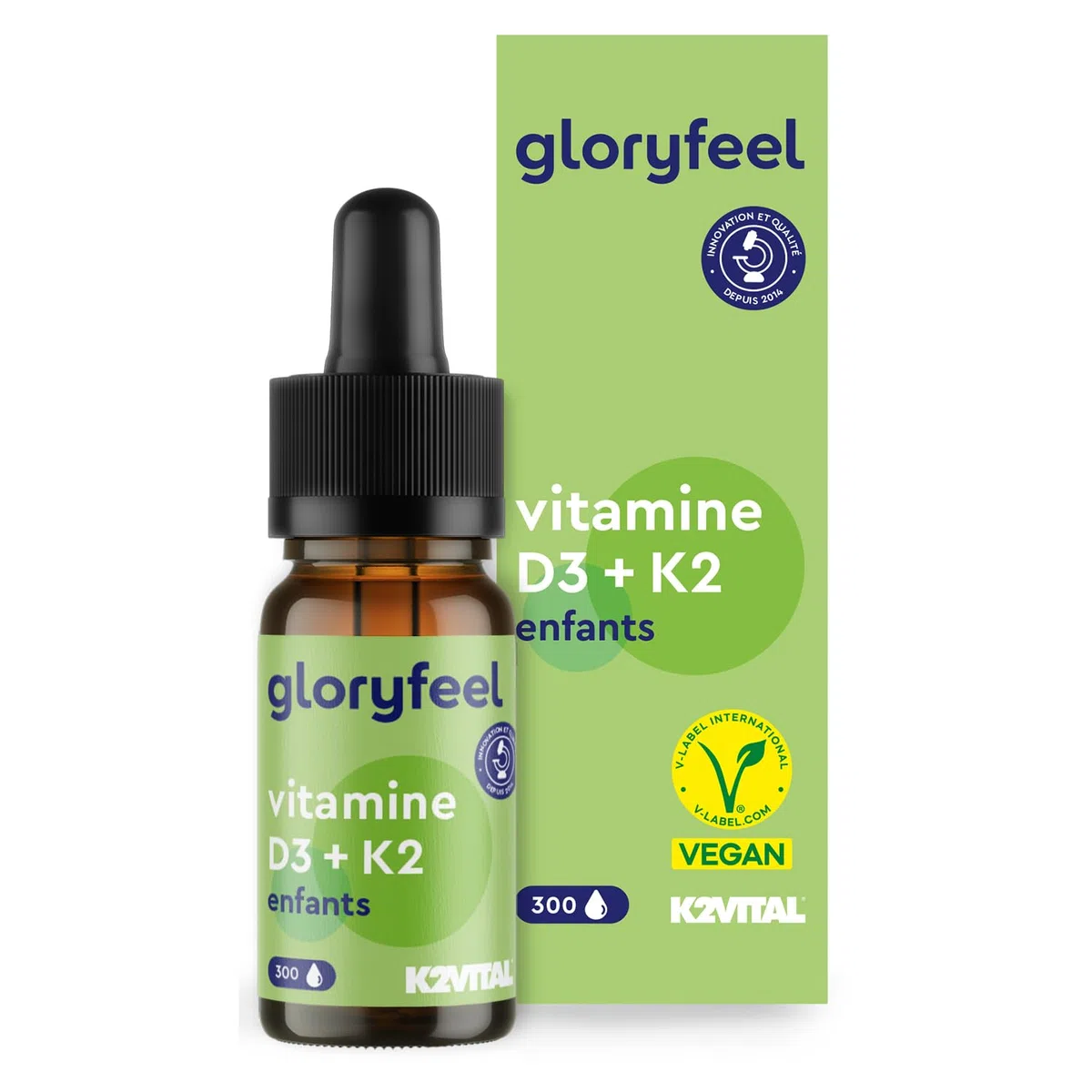 Vitamine D3+K2 en Gouttes pour Enfants à Partir de 4 Ans, Approvisonnement de 10 Mois, Vitamine D 500 UI en Forme Liquide & 25µg de Vitamine K, Sans Additifs, Testé en Laboratoire, 100% Naturelle