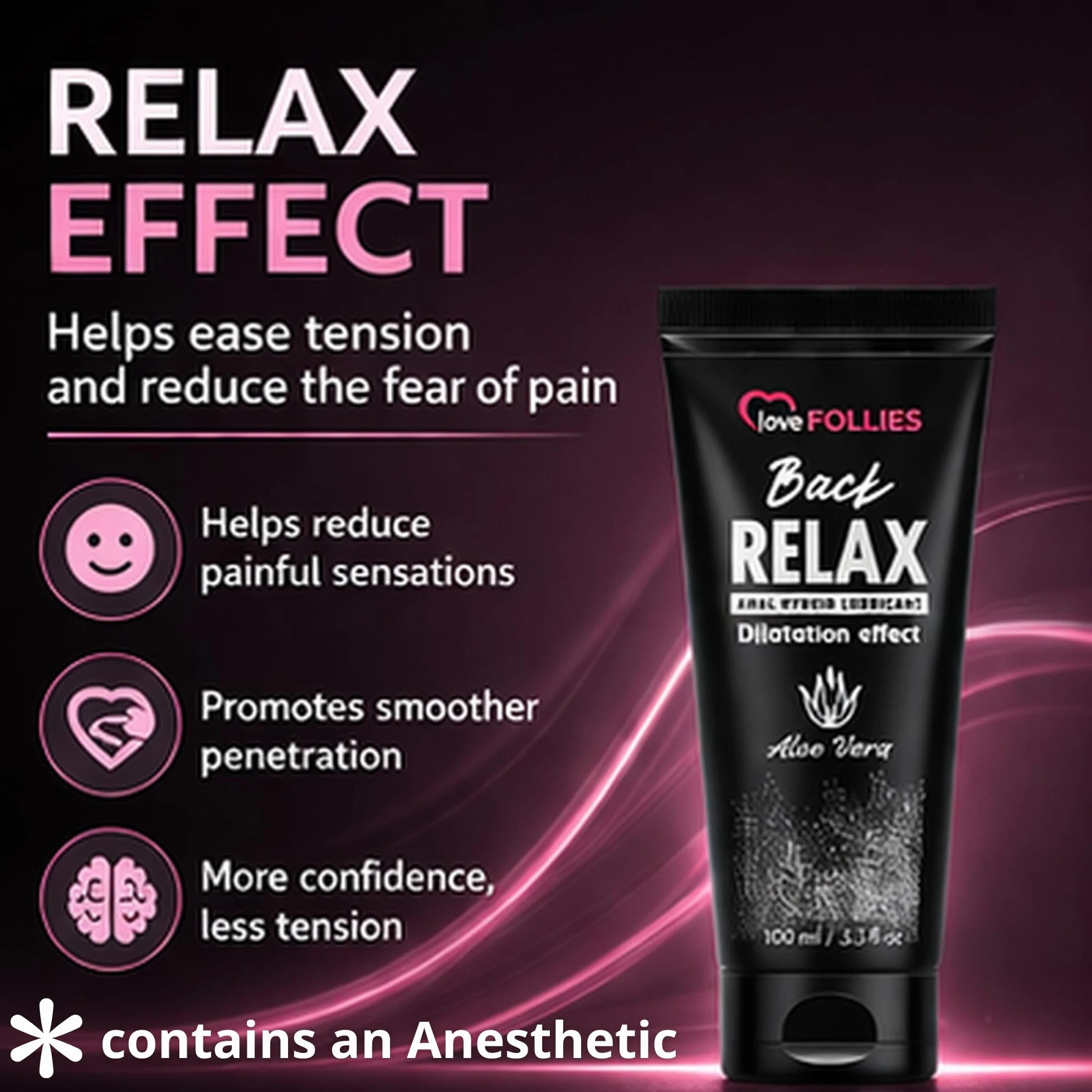 back relax Lubrifiant Anus Dilatant Relaxant à la Aloe Vera avec anesthésique- lubrifiant intime a l'eau et de silicone Hybride 100 ml