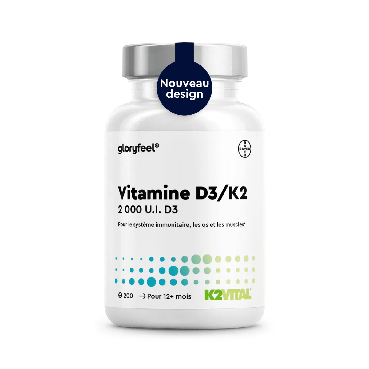 Vitamine D3 K2 (MK7), Cholécalciférol et Ménaquinone, Vitamin D3 K2 200 Micro Comprimés, 2000 UI avec 100 µg Vitamine K2, Contribue au Système Immunitaire et les Os, Testé en Laboratoire