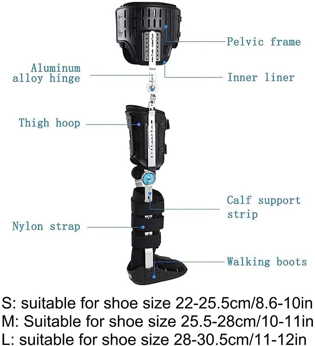 Orthèse de Fixation du Pied Réutilisable, Articulation Hanche Genou Cheville Pied Brace Support pour Cuisse Jambe Fracture Pied et Orthèses des Membres Inférieurs Genou Cheville