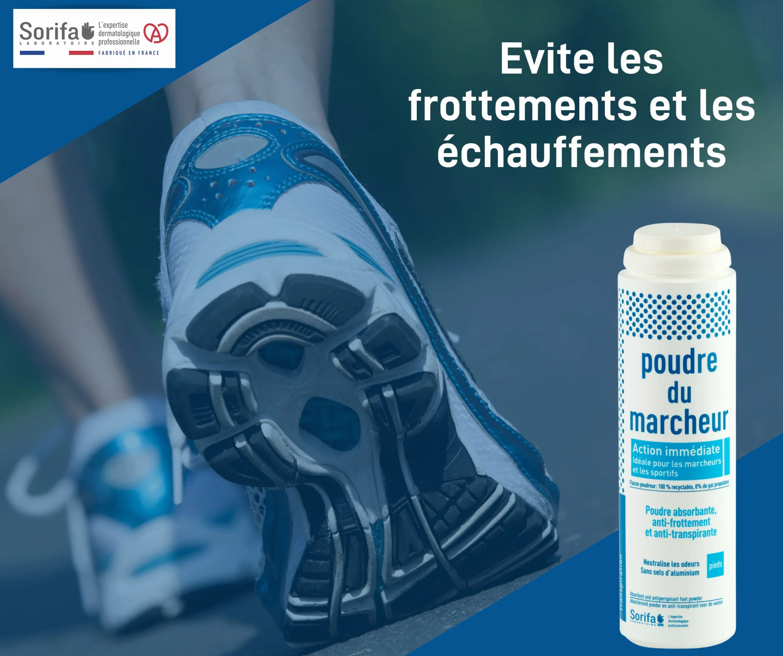 Poudre du Marcheur - Anti-transpirante - Absorbante - Pieds – Réduit la transpiration - Elimine odeurs et mycoses - Sans sels d’aluminium - Fabriqué en France - 100 gr