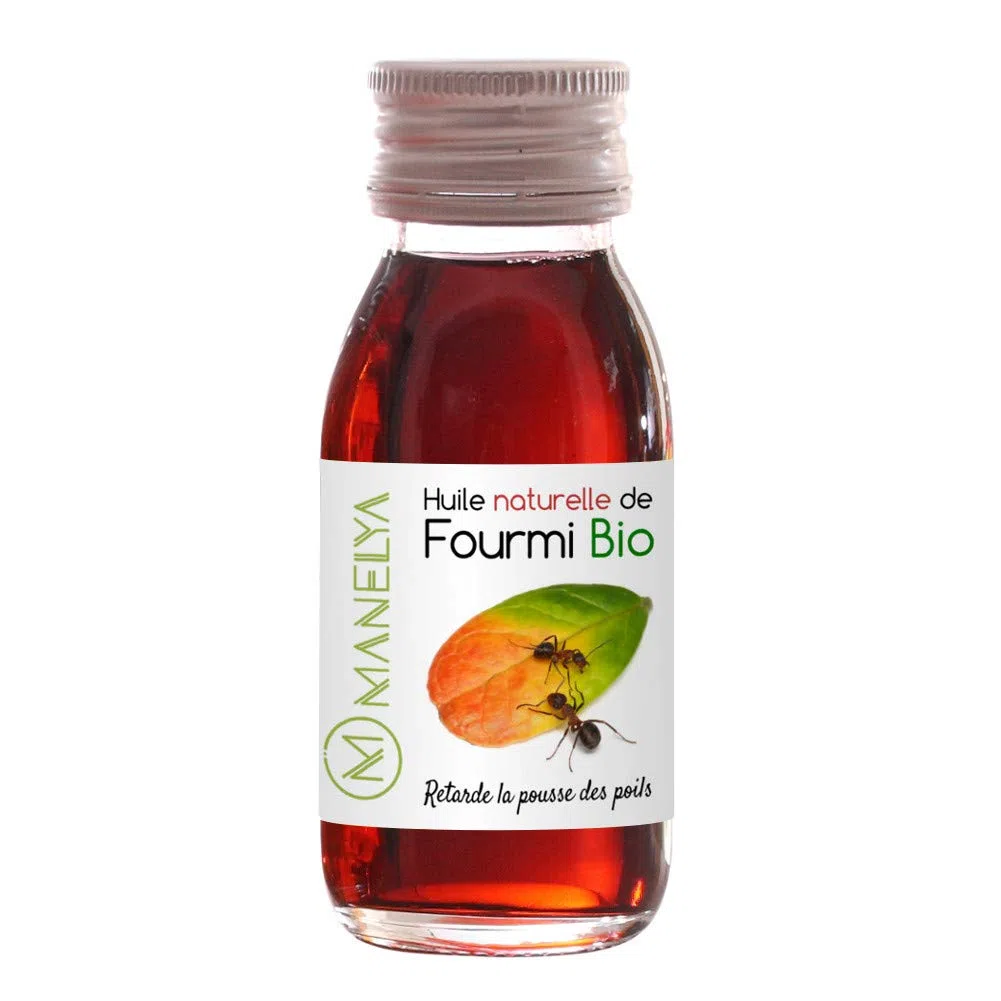 Huile de fourmi 60 ml - Manelya - Contre la pousse des poils, retardateur de repousse - Vegan - 100% Biologique et naturelle - Flacon en verre