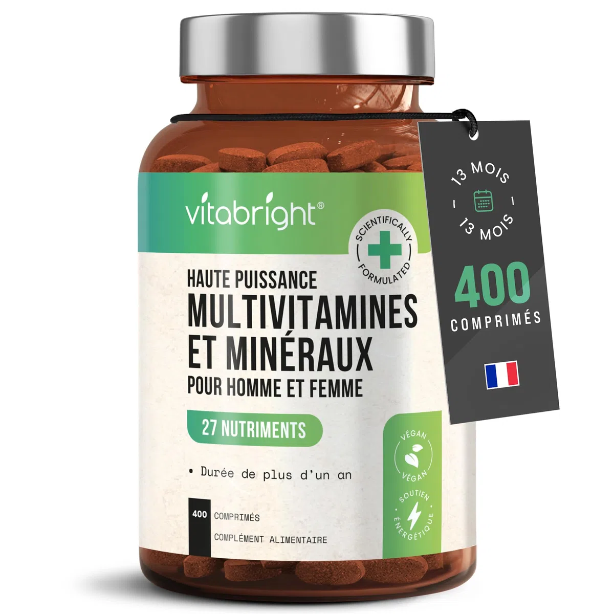 Multivitamines et Minéraux 400 Comprimés | Multivitamines Femme et Homme | Complement Alimentaire Vitamine Fatigue Intense, Immunité | Cure Vitamine Adulte Vitamines Minéraux et Compléments VitaBright