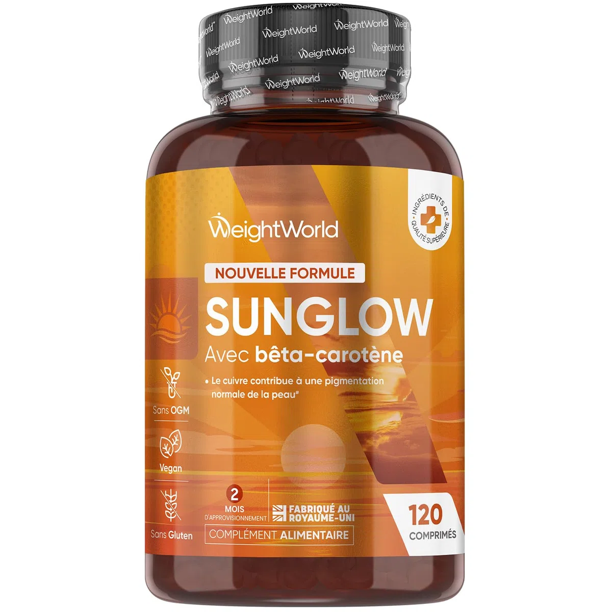 Beta Carotene Bronzage & Preparation Soleil - 120 Micro Comprimés Vegan - Complexe avec Zinc, Cuivre, Vitamine A, B2, B3 et Iode - Sunglow Preparation Bronzage