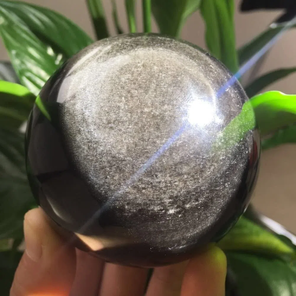 1pc 1500-1600g Silver Sheen Obsidian Sphere Crystal Ball