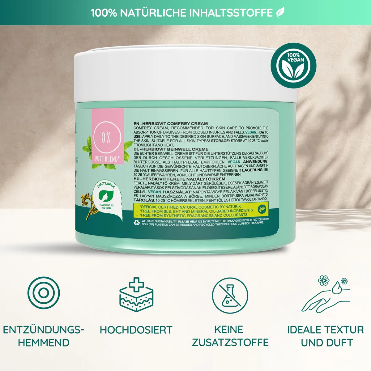 Pommade Consoude pour les douleurs Articulaires, Tendineuses et Musculaires - 250 ml - Hautement dosée avec arnica - Sauge et romarin - vegan cosmétiques naturels