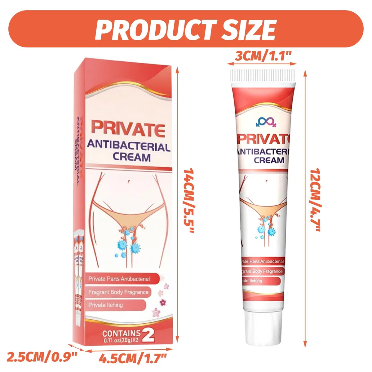2 Pcs Crème Antibactérienne Intime, Crème Antifongique Apaisante et Réparatrice pour Homme et Femme, Soulage Rapidement les Démangeaisons, Rougeurs et Irritations de la Peau