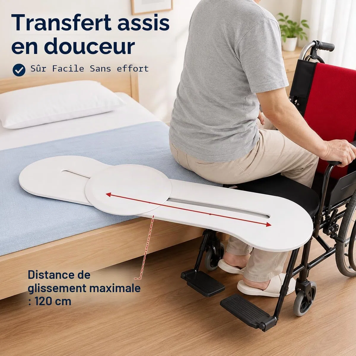 Planche de transfert incurvée pour fauteuil roulant au lit/toilette/voiture – Planche coulissante médicale pour personnes handicapées et personnes âgées | Aide au transfert de mobilité portable
