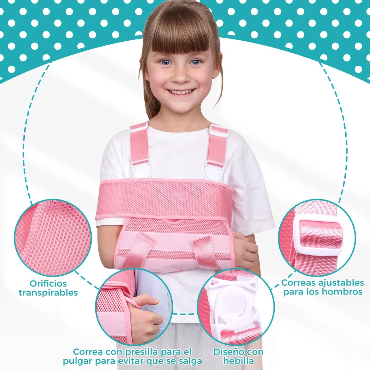 Élingue de bras enfants Écharpe d'immobilisation pour bras et épaule en abduction pour enfants, Support pour clavicule, poignet, coude (Rose, Taille XS)