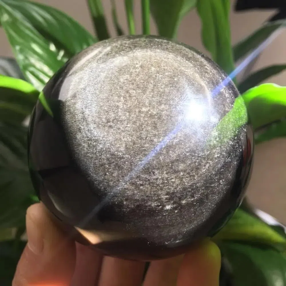 1pc 1500-1600g Silver Sheen Obsidian Sphere Crystal Ball