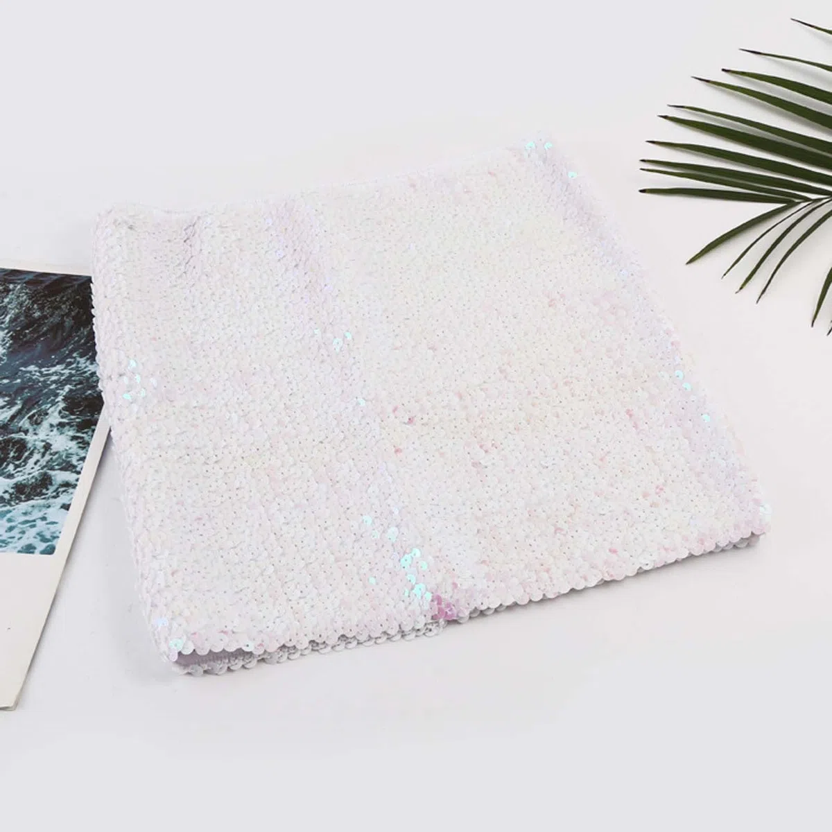 Jupe à paillettes pour femme - Sexy - Taille basse - Mini jupe avec élastique - Blanche - Style disco des années 70 et 80 - Pour soirée dansante - Jupe enveloppante brillante - Pour le Nouvel An, le