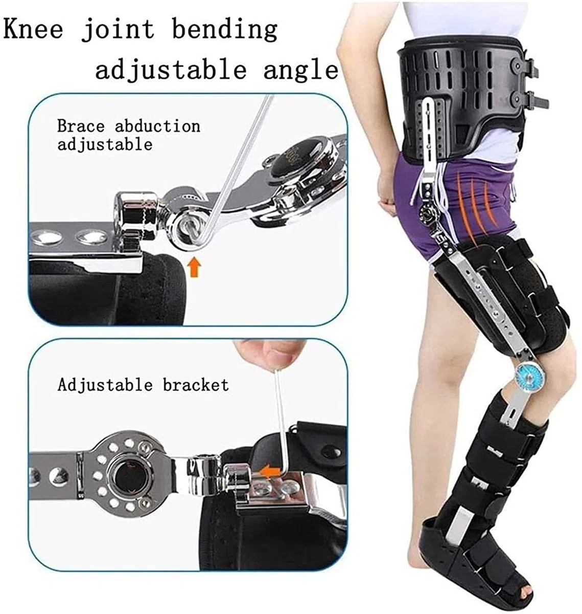 Orthèse de Fixation du Pied Réutilisable, Articulation Hanche Genou Cheville Pied Brace Support pour Cuisse Jambe Fracture Pied et Orthèses des Membres Inférieurs Genou Cheville