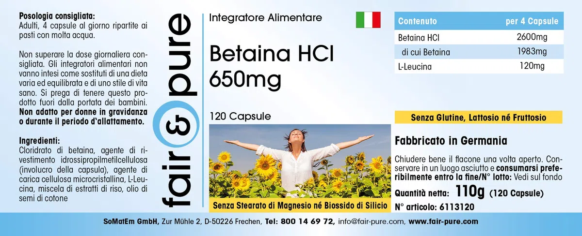 Fair & Pure® - Bétaïne HCL 650mg - végan - 120 gélules