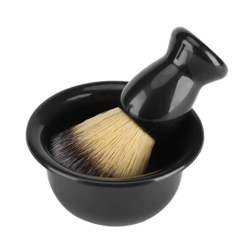 Nikou Set de blaireau - Support de pinceau + pinceau + bol de rasage pour homme
