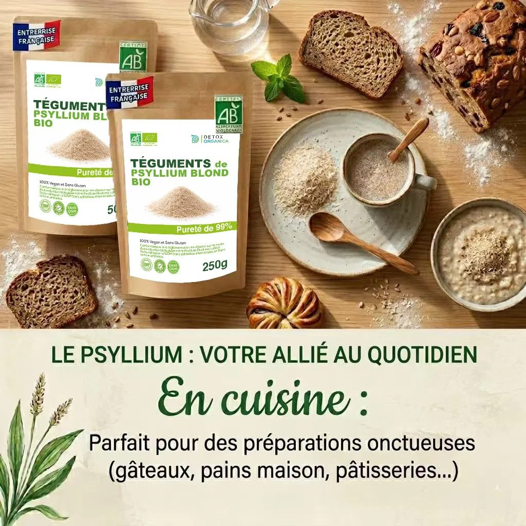 DETOX ORGANICA - Psyllium Blond Bio Téguments 500g - Psyllium 99% Pur | Riche en Fibres - Transit Intestinal & Digestion - 100% Naturel et Vegan, Qualité Premium