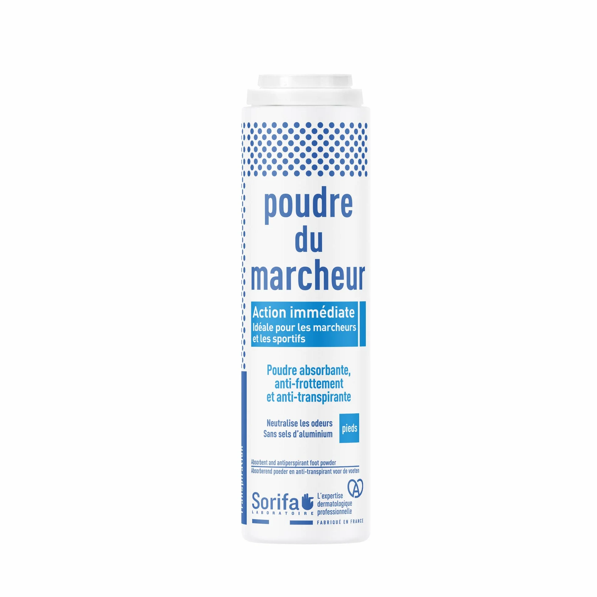 Poudre du Marcheur - Anti-transpirante - Absorbante - Pieds – Réduit la transpiration - Elimine odeurs et mycoses - Sans sels d’aluminium - Fabriqué en France - 100 gr