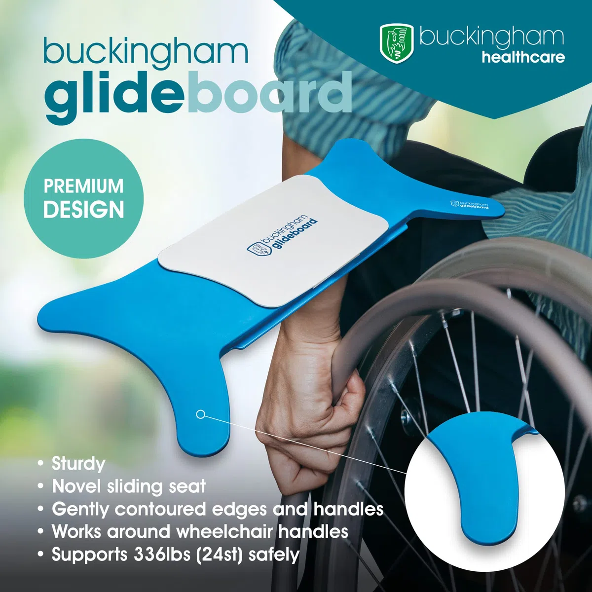 Buckingham Planche de transfert Glideboard pour fauteuil roulant - Accessoires pour fauteuil roulant - Aide à la mobilité pour personnes âgées et handicapées - Aide à la mobilité pour la maison, le