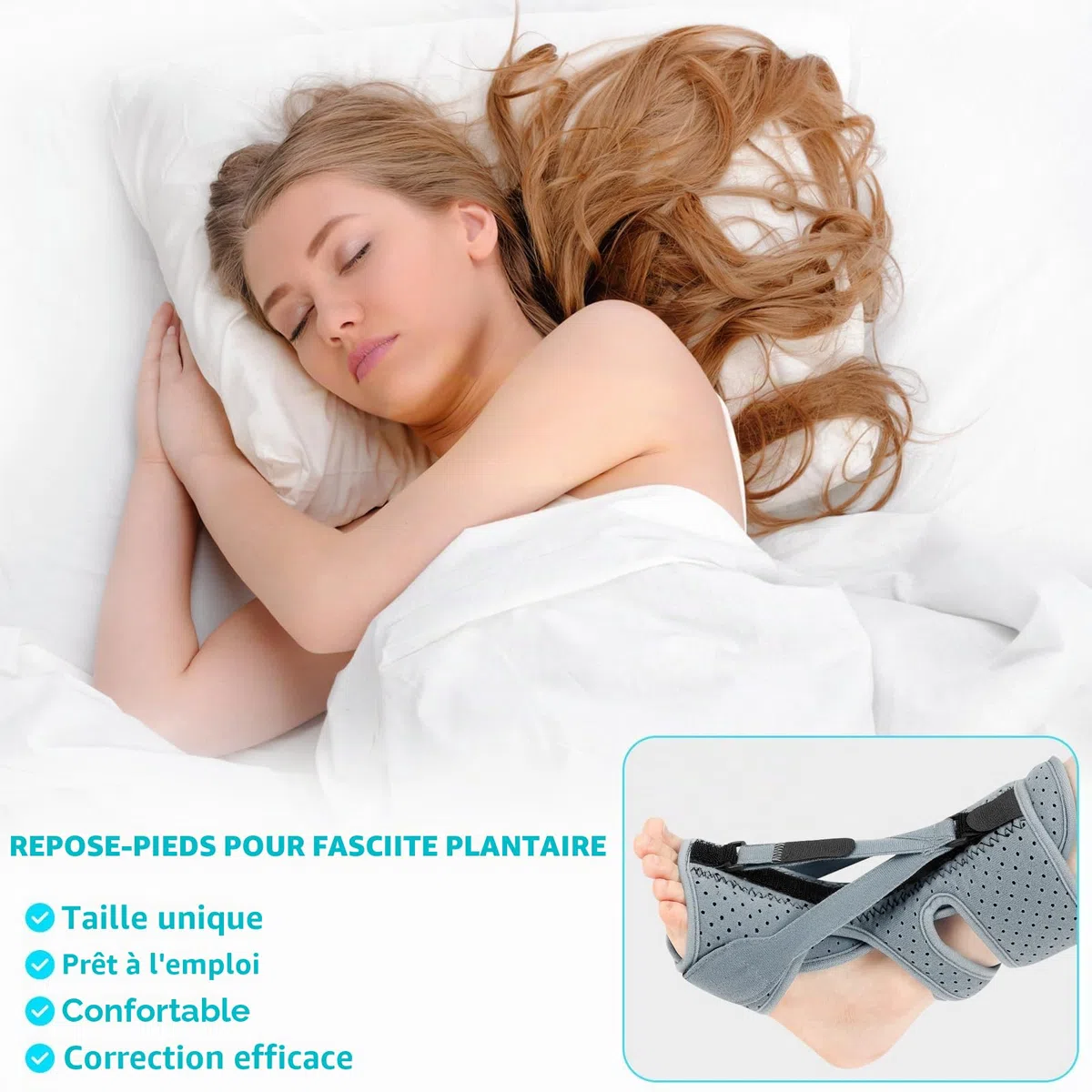Attelle de nuit pour fasciite plantaire - Sangles réglables - Pour fasciite plantaire - Attelle de nuit - Soulagement de la douleur Tendinite d'Achille (Gris)