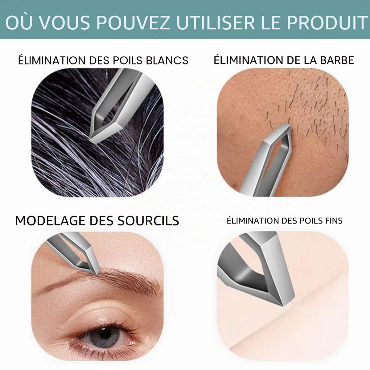 AUSOMTEK Pince à épiler à barbe – Acier inoxydable, outil d'épilation fine, pointe de 5 mm, boîte transparente