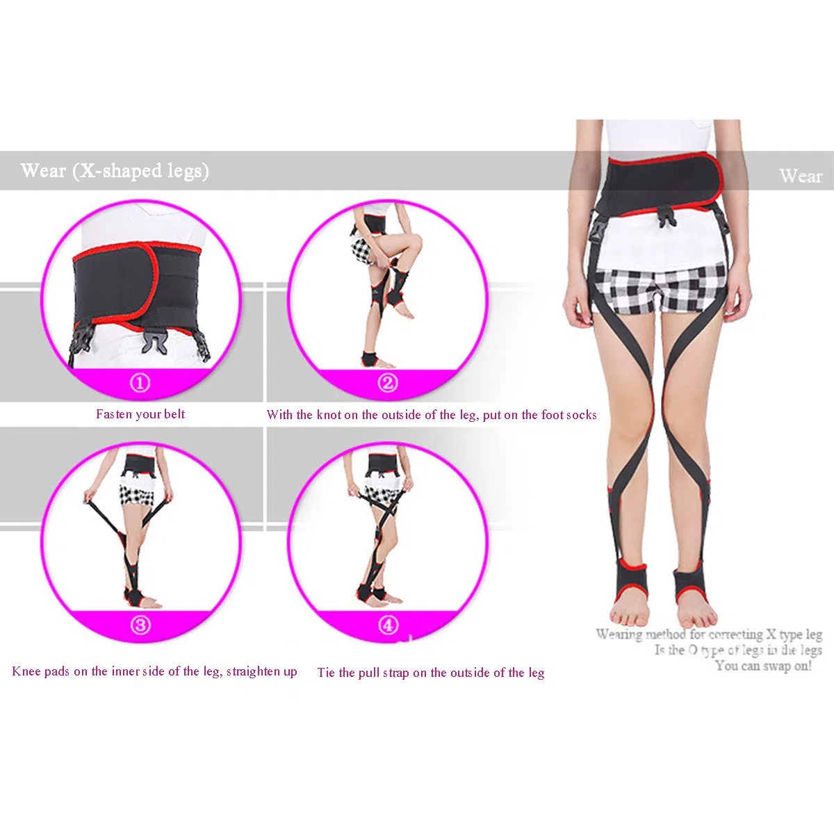 Ceinture correctrice de Jambes O/X - Correcteur de Posture des Jambes, Forme Genoux cagneux, Ceinture de Jambe Confortable et réglable - pour Adultes et Enfants, récupération beauté, Redress