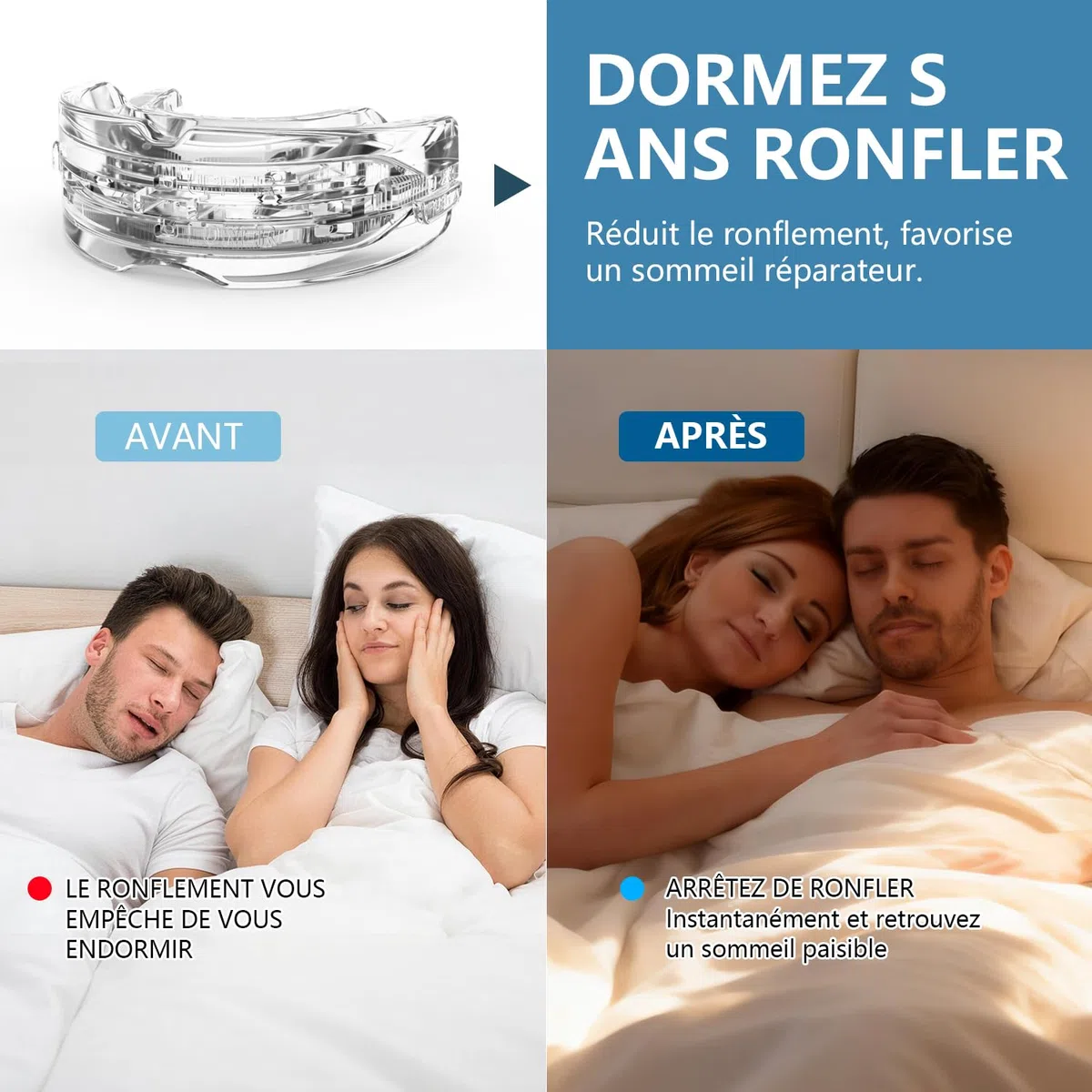 Anti Ronflement Orthese Inodore et Confortable Efficace Adapté Aux Hommes et Aux Femmes Ronflent Réutilisable (Transparent)