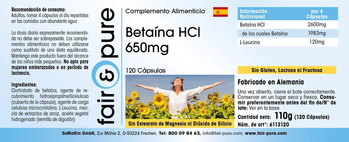 Fair & Pure® - Bétaïne HCL 650mg - végan - 120 gélules