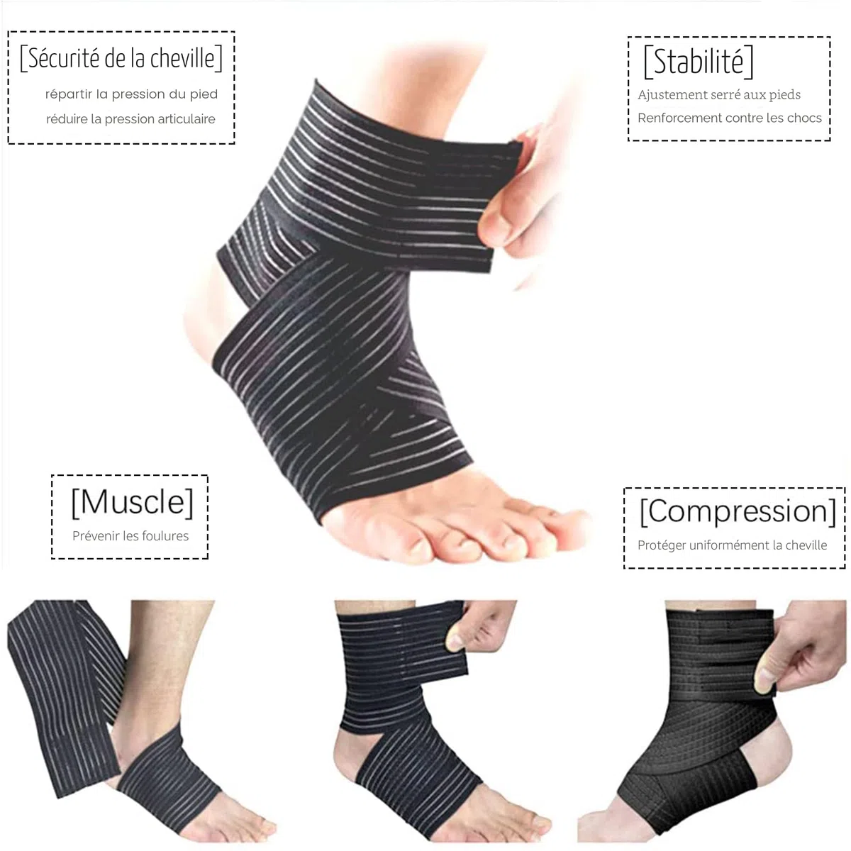 Ideal Swan Bande Contention, 4 Pièces Bande Compression Manchon Compression Mollet Bandage Autoadhésif, Bande Compressive Manchon de Compression Genoux Genouillère réglable avec compression