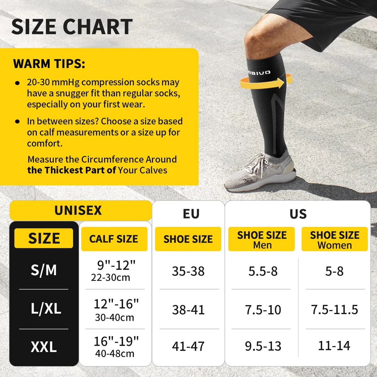 CAMBIVO Bas de Contention Femme Homme 2 Paires, Chaussettes de Contention 20-30mmHg, Chaussettes de Compression Classe 2, Compression Socks pour Circulation Sanguine, Voyage Avion, Sport, Running, Gym
