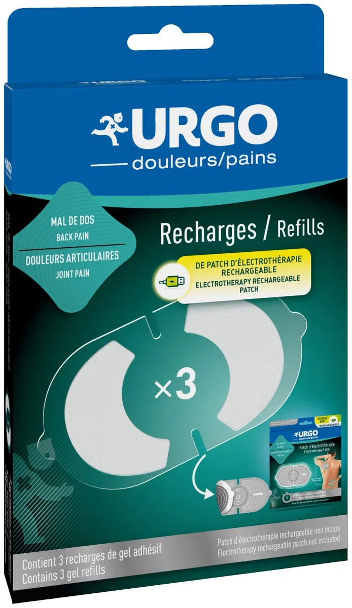 Urgo - Recharges pour Patch D’Électrothérapie Rechargeable - Lot de 3 Recharges de Gel Adhésif - pour 90 Utilisations