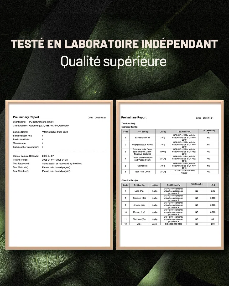 Vitamine D3 et K2-50ml, 2000 UI/j Par Dose (2 gouttes), Approvisionnement annuel, vegetarisch, sans Stéarate de Magnésium, Laborgeprüft
