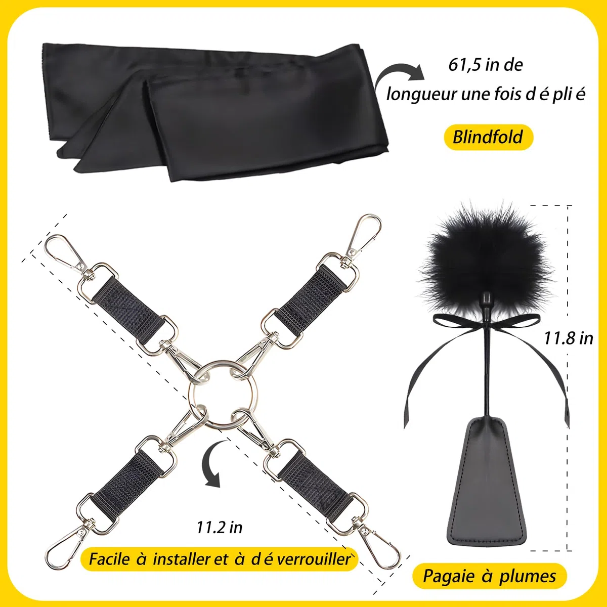 BDSM Sex Toys Divers Accessoires de Menottes du Poignet à la Cheville avec Harnais, Sexuelle Adulte Couple Équipement de Bondage Réglable,Outils avec Bandeau et Pagaie de Culture Tickler SM Games