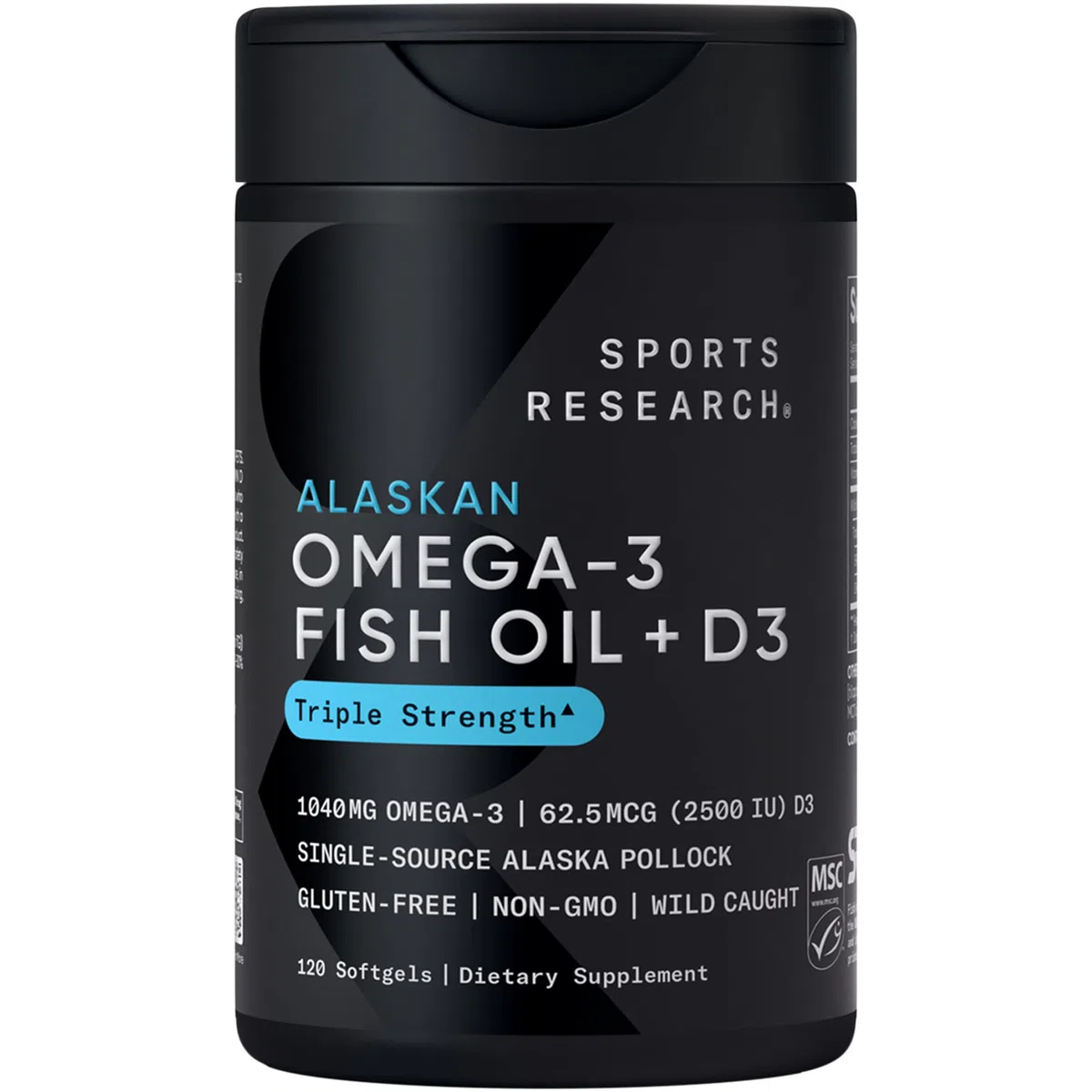Sports Research Triple Strength Omega-3 from Wild Alaska Pollock with Vitamin D3 2500ius2-in-1 Vitamin D & Omega DHA Fish O