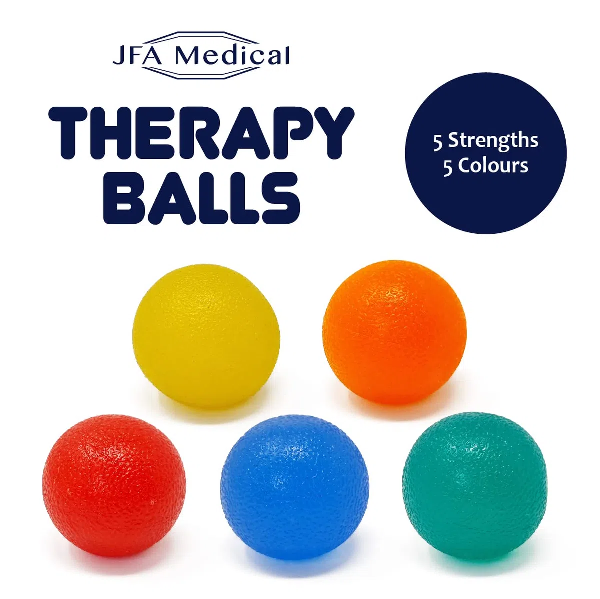 JFA Medical Lot de 5 balles d'exercice pour thérapie de la main - Extra doux, doux, moyen, ferme, extra ferme