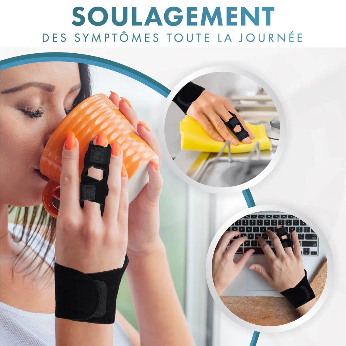 Actesso Attelle de Doigt Améliorée – Soulagement pour Majeur, Annulaire et Index – Idéal pour Doigt à Ressaut, Doigt en Maillet, Arthrite et Entorses (Taille Unique, Noir)