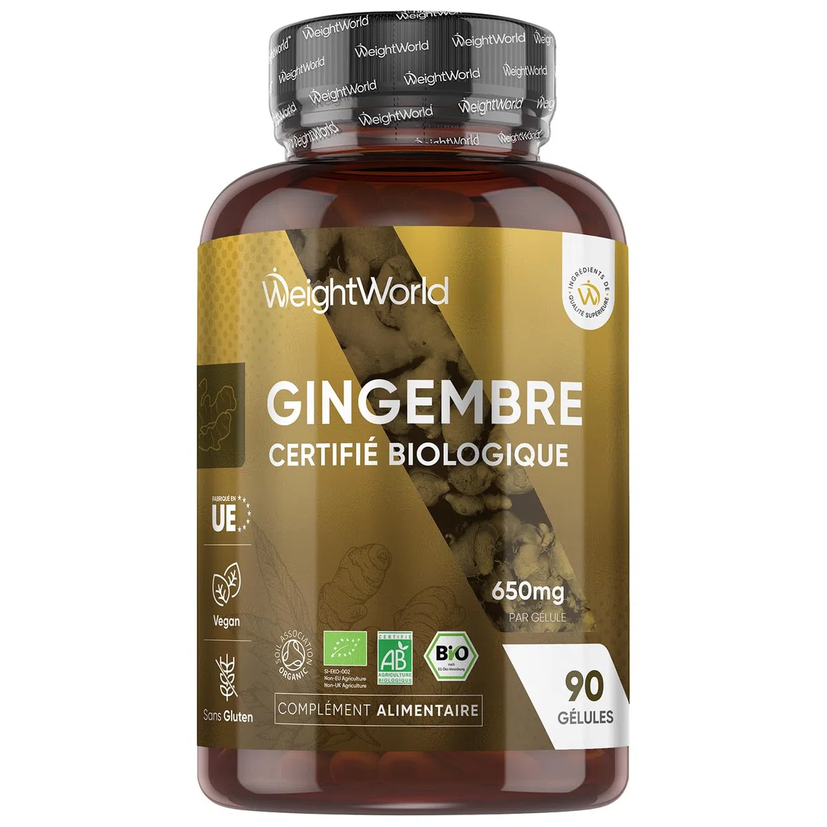 Gingembre Gélules Bio 650 mg - 90 Gélules de Gingembre en Poudre - Vegan (3 Mois) - Certifié Agriculture Biologique - Source de Fer, Potassium, Vitamine C, Magnésium - Racine Zingiber Officinale