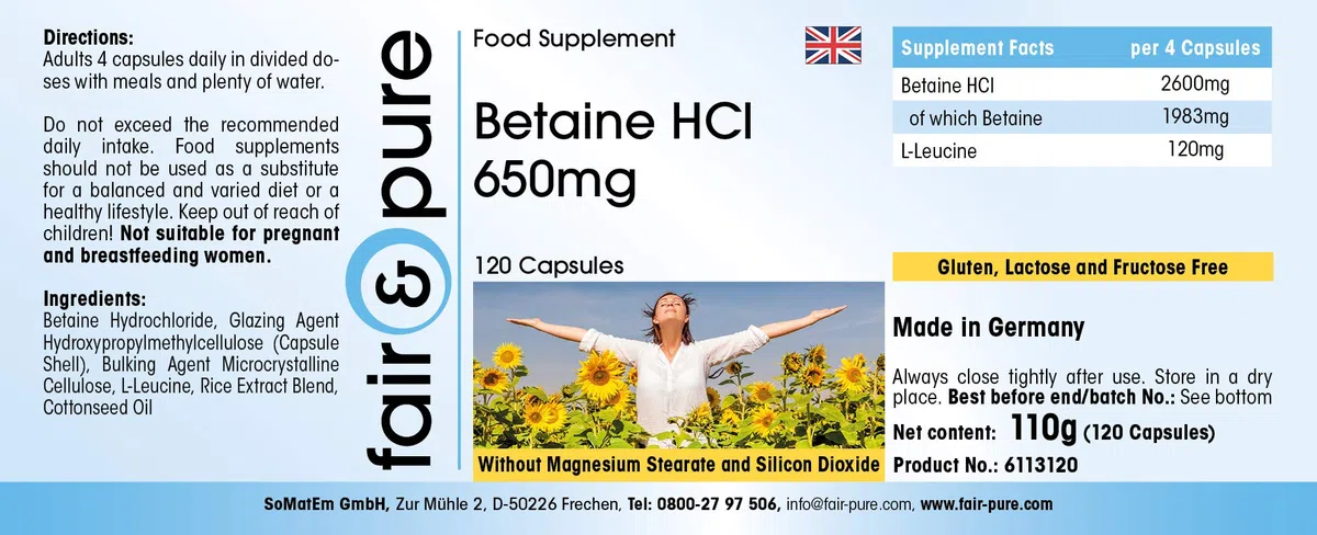 Fair & Pure® - Bétaïne HCL 650mg - végan - 120 gélules