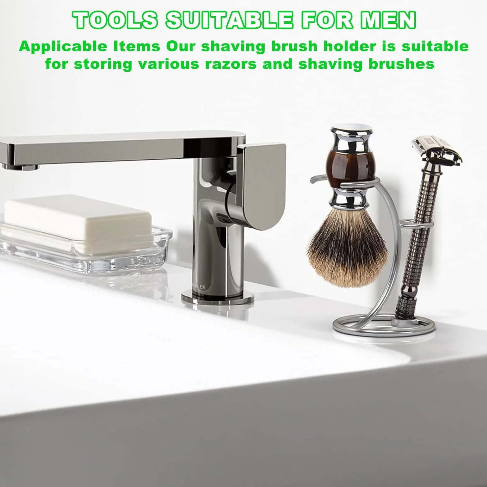 Lushly Aatpuss Support de Blaireau, Support de Rasage en Acier Inoxydable Pour Hommes, Supprt de Rasoir et de Blaireau Portable, Suppot de Blairea en Acier Inoxydable Convient Aux Cadeaux Pour Hommes