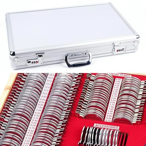 Coffret de lentilles d'essai - 266 lentilles optiques dans Un étui en Aluminium pour l'optométrie - Matériel d'essai ophtalmique pour la Protection des Yeux