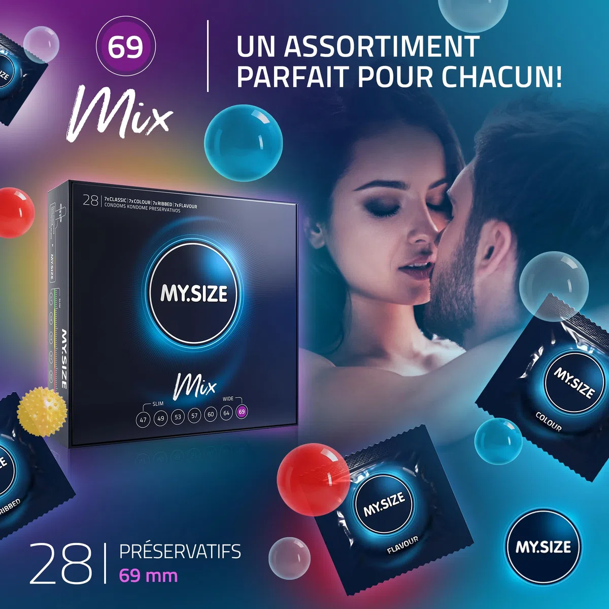 My.Size Mix préservatifs taille 7, 69 mm, grand pack, contenu 28 pièces