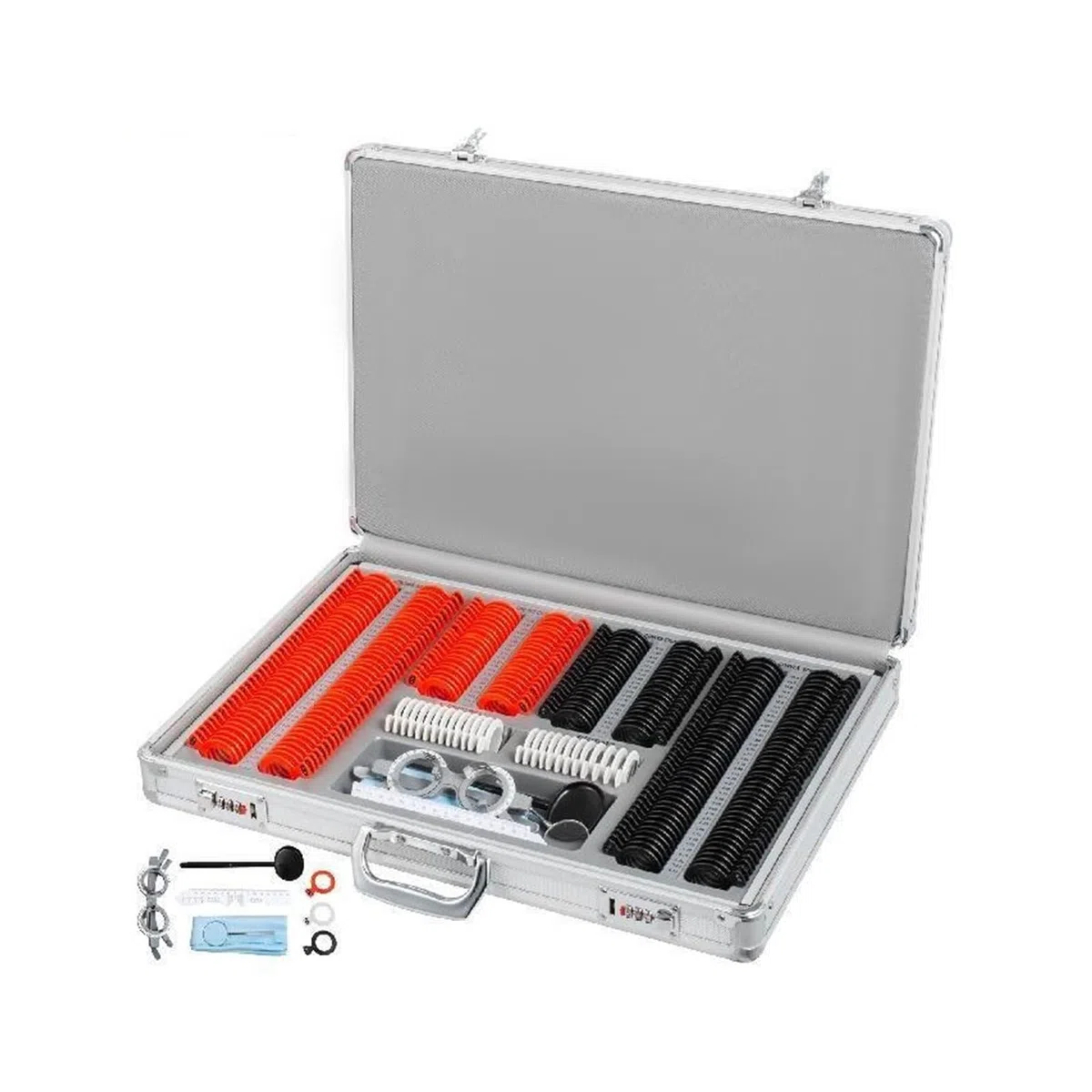 266 pièces Kit de lentilles d'essai en Plastique lentille Optique en Plastique équipement d'optométrie Accessoires de Protection des Yeux Aluminium avec Mallette de Rangement