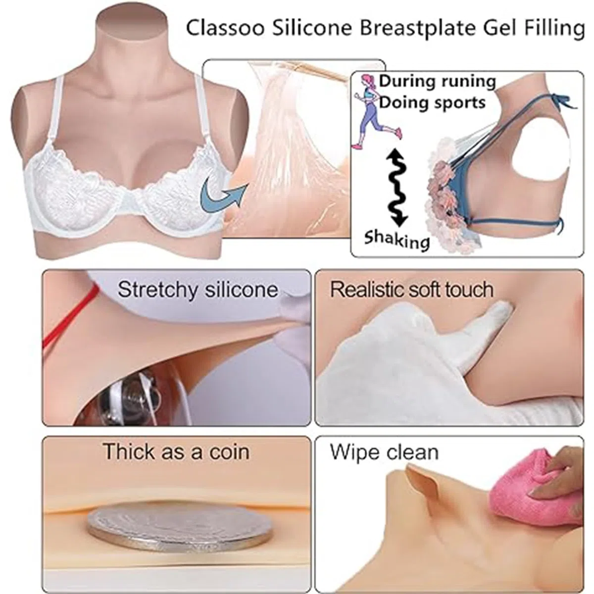 Soutien-Gorge pour prothèse Mammaire Poitrines de Silicones Rempli Silicone F Cup, Silicone Mastectomie Transgenre Cosplay, Formes mammaires en Silicone, Fournitures Mastectomie, Ivoire
