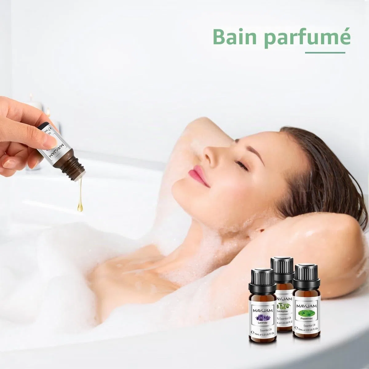 MAYJAM Kit Huile Essentielle Pure Naturelle 6 x 10ml, Coffret Huiles Essentielles pour Diffuseur, Huile Parfumée Eucalyptus, Menthe Poivrée, Lavande, Tee Tree, Citronnelle, Orange