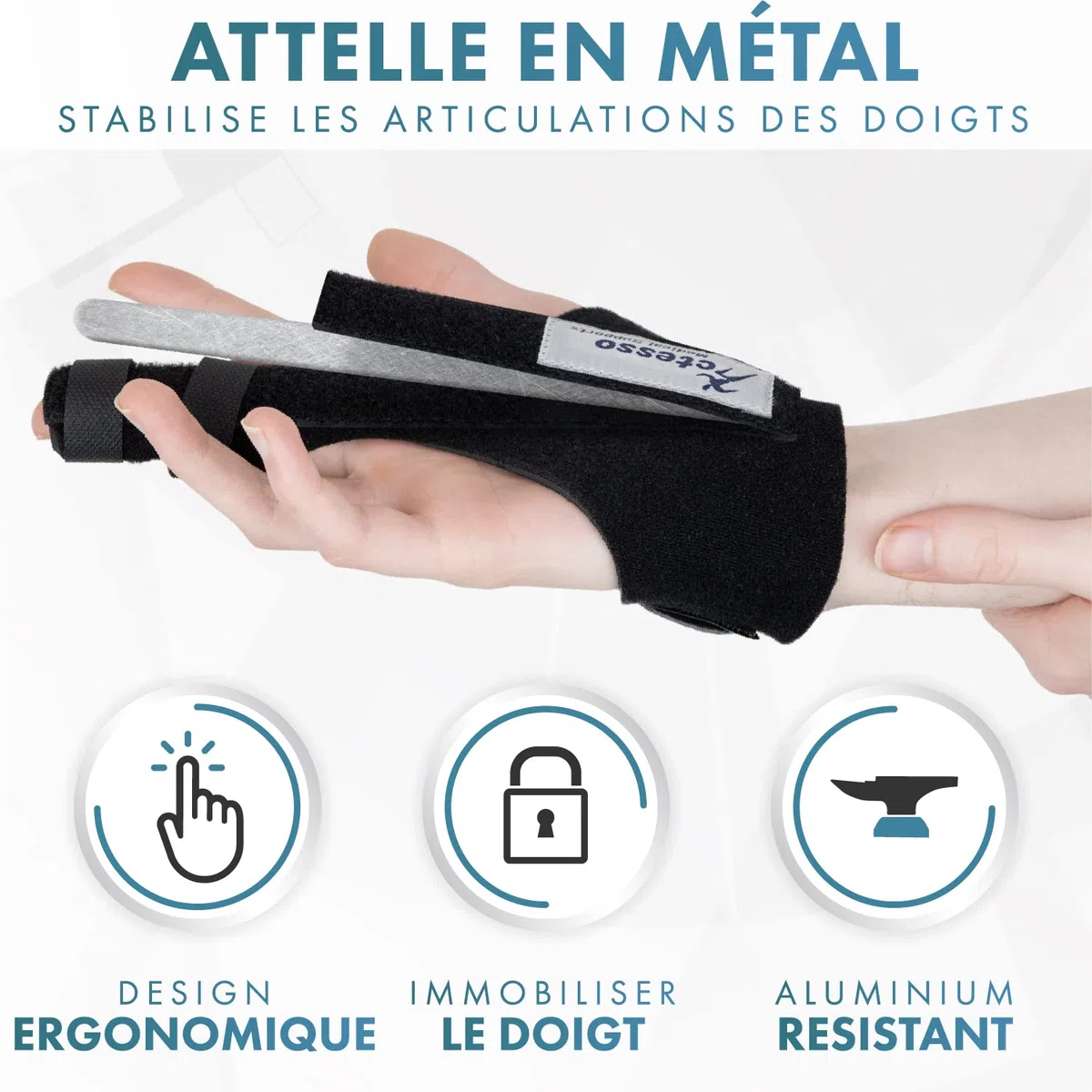 Actesso Attelle de Doigt Améliorée – Soulagement pour Majeur, Annulaire et Index – Idéal pour Doigt à Ressaut, Doigt en Maillet, Arthrite et Entorses (Taille Unique, Noir)